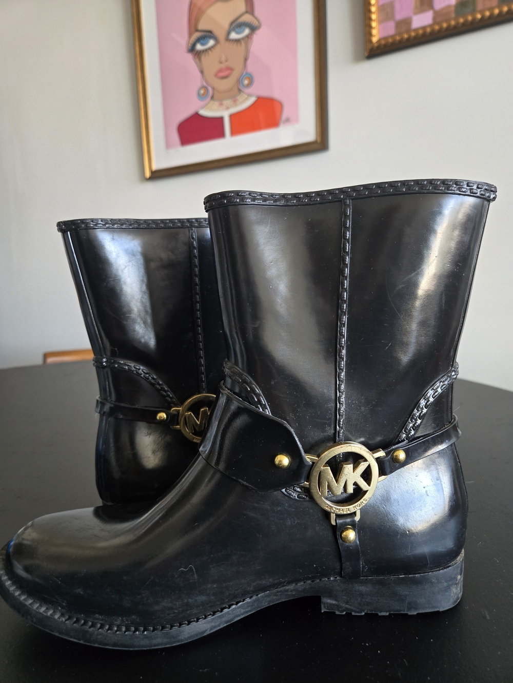 Michael Kors Black Fulton Harness Mid-Calf Rain Boots Size 7
